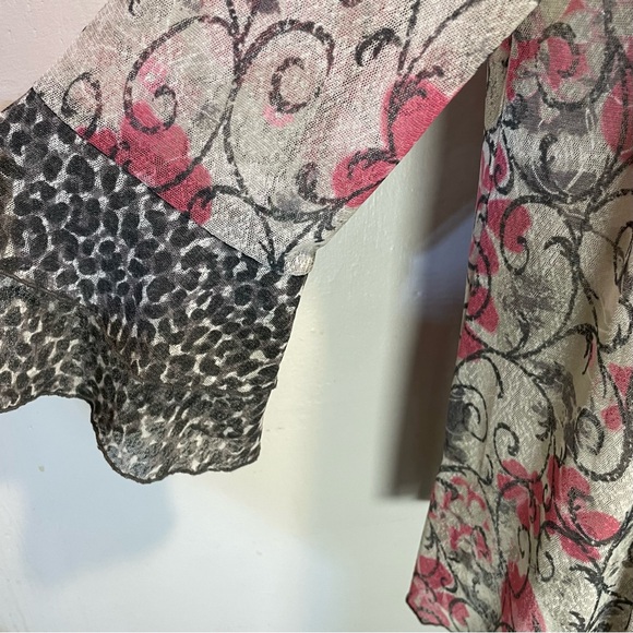 #0231 MULTIPLES Floral Sheer Kimono Cardigan w/ Leopard Layered Flare Sleeves-S - Picture 6 of 9
